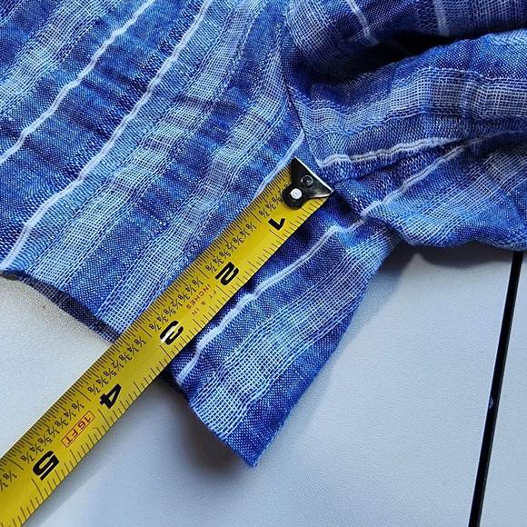 H&M Linen Blend Shorts Women's Blue White Striped Zip Button 3.5" In Size 4 - Picture 3 of 9